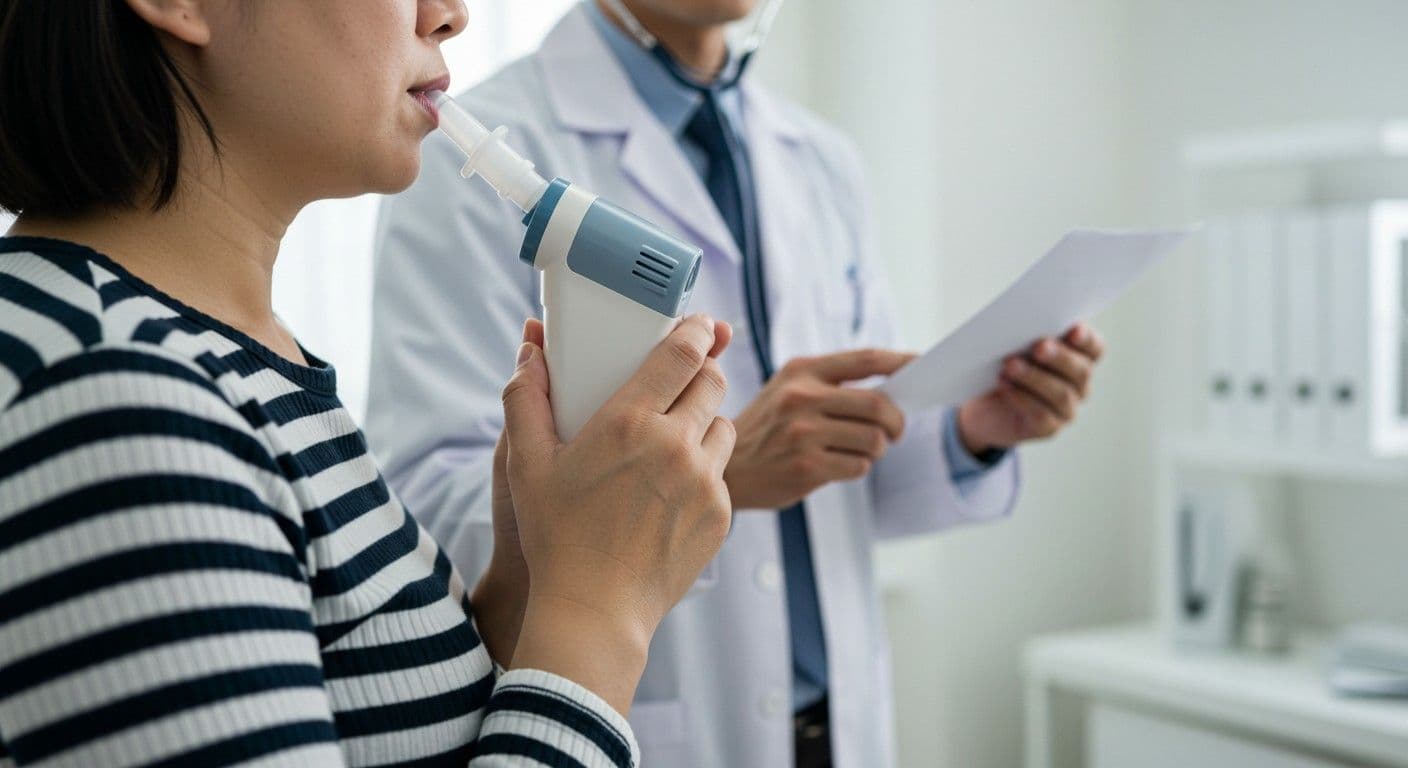Pneumologista orienta paciente antes da espirometria